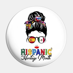 Hispanic Heritage Month Messy bun All Countries Flags Pin