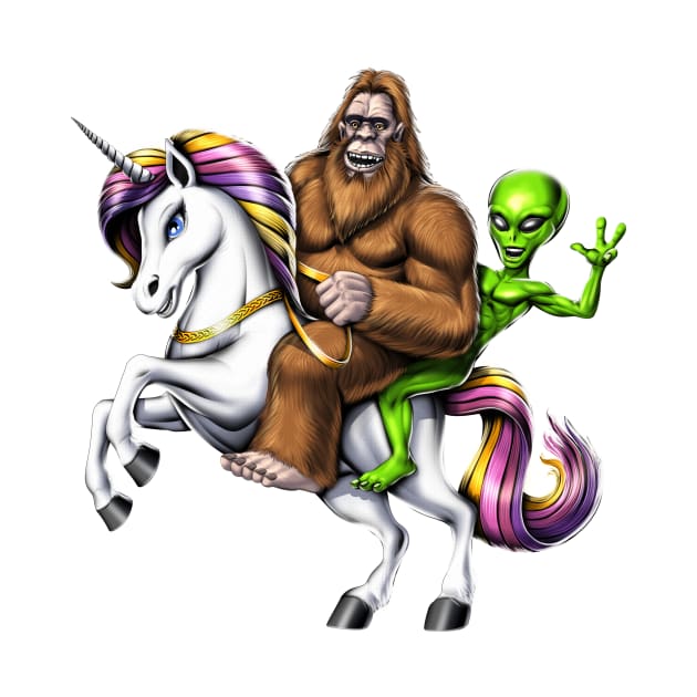 Bigfoot Alien Riding Unicorn by underheaven