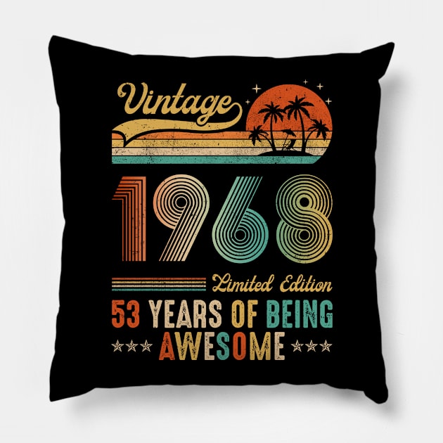 Vintage 1968 53th Birthday Gift Men Women 53 Years Old Pillow by paveldmit