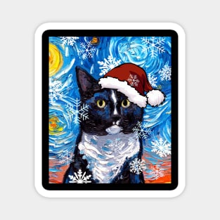 Tuxedo Cat Santa Magnet