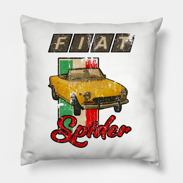 Fiat 124 Sport Spider Yellow // 1975 Vintage Pillow by Kiranamaraya