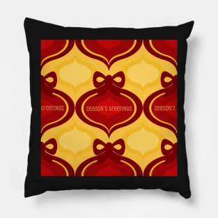 Season’s Greetings in classic red and golden repeating pattern Pillow