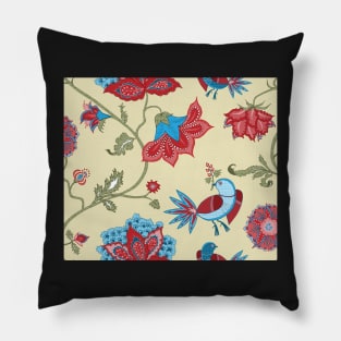 Exotic chintz with bird - beige / multicolor Pillow