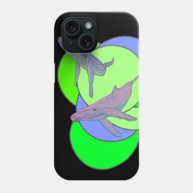 Whale Duo swimming in Colorful Circles Phone Case by Joseph Baker