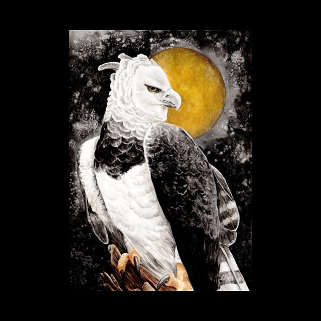 Harpy eagle Watercolor at night sky by MandalaSoul