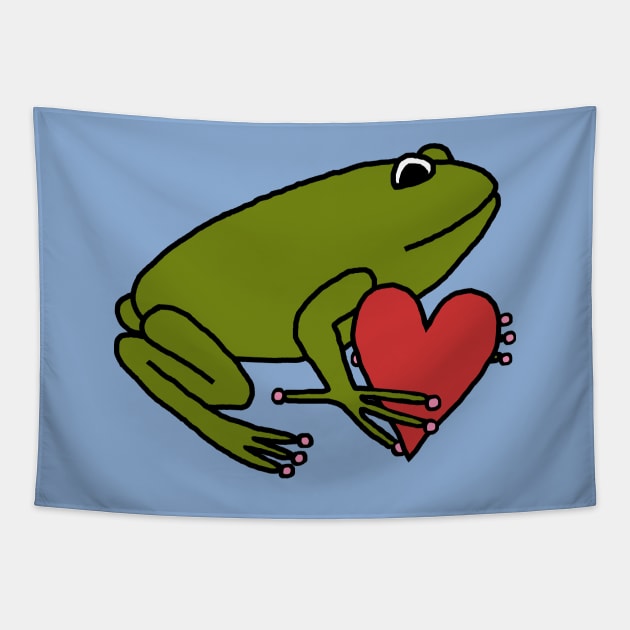 Cute Frog Holding Your Heart on Valentines Day Tapestry by ellenhenryart