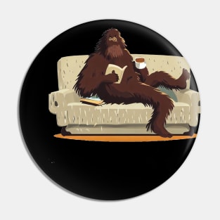 Bigfoot sit on sofa, read a book and drink coffee Pin