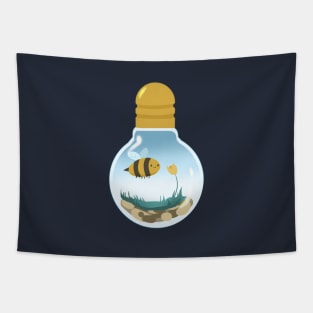 Cute Bee in Lightbulb Terrarium Tapestry