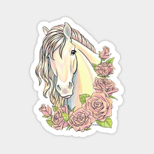 Pearl Horse with Pink Roses Magnet