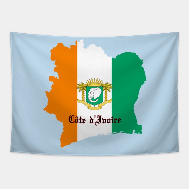 Ivory coast flag & map Tapestry by Travellers