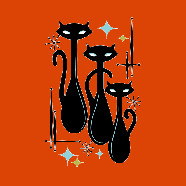 Modern Meows Atomic Age Black Kitschy Cats by LittleBunnySunshine