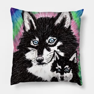 Wolf and Wolf Pup Pillow