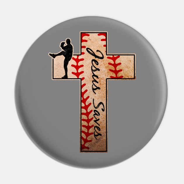 Jesus Saves Baseball Pitcher Christian Cross Pin by TeeCreations