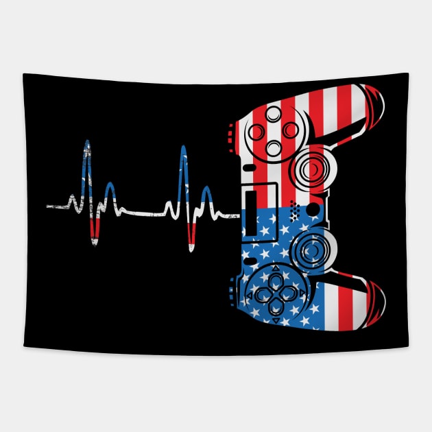 Gamer Heartbeat Video Game Lover 4th of july Tapestry by sevalyilmazardal