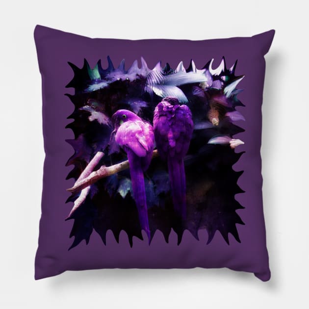 Amethyst Purple Parrots of the Feathery Gems Pillow by distortionart