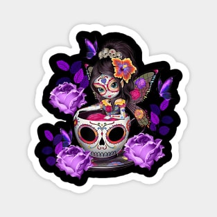 Sugar skull angel fairy purple rose coffee halloween costume Magnet