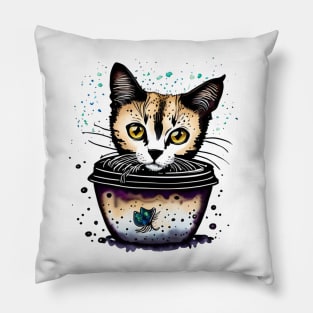 little cat in coffee color Pillow
