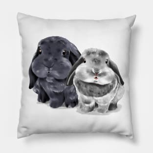 Blue and Joy | Holland Lop Rabbit Couple | Bunniesmee Pillow