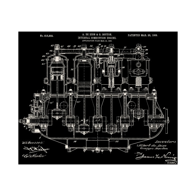 De Dion 1908, Engine ,original patent drawing marbled black background by QualitySolution