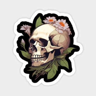 Bones And Botany Skull and Flowers design Magnet