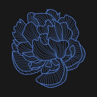 Peony line-art blue T-Shirt