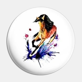 running horse watercolor Pin