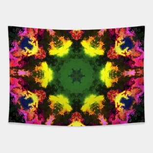 Psychedelic Mandala Flower Yellow Green and Pink Tapestry