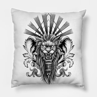 Lion Singing into Microphone with Baroque Leaves and Sunrays Pillow