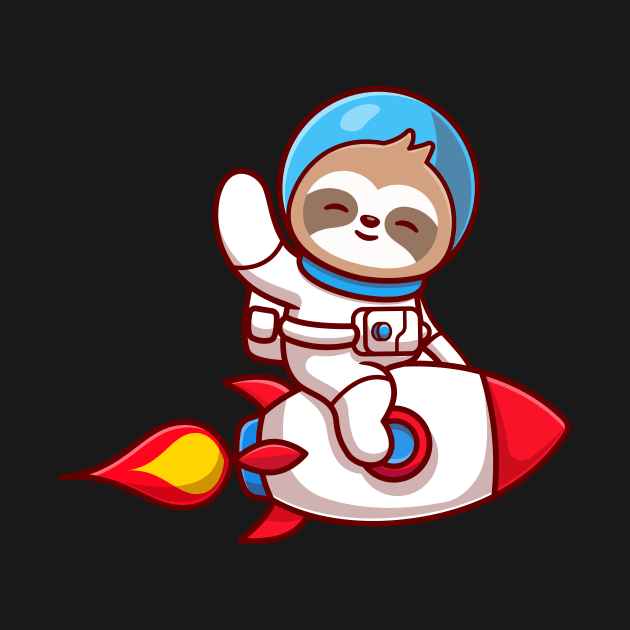 Cute Sloth Astronaut Riding Rocket And Waving Hand Cartoon by Catalyst Labs