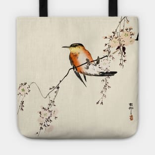 Red Bird Cherry Blossoms Japanese art Tote