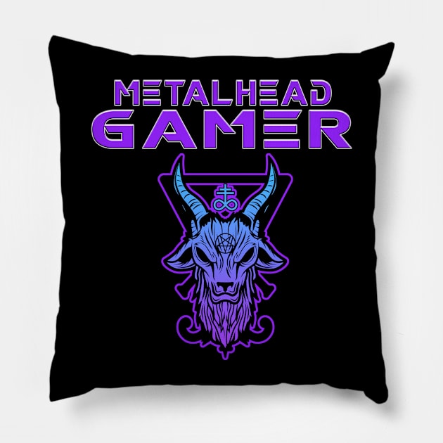 Metalhead Gamer Baphomet Purple Pillow by Shawnsonart