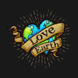 Love Earth - Hipster, Tattoo Earth Heart T-Shirt