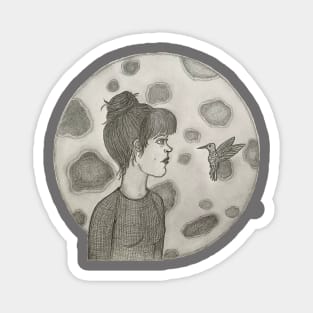 Woman and Hummingbird with Moon, “Everything’s Connected” Magnet