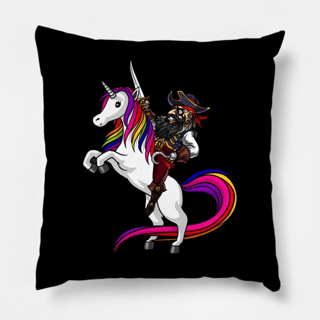 Pirate Captin Riding Magical Unicorn Funny Pillow by underheaven