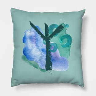 Rune Algiz On Blue Watercolor (Runes & Watercolors) Pillow