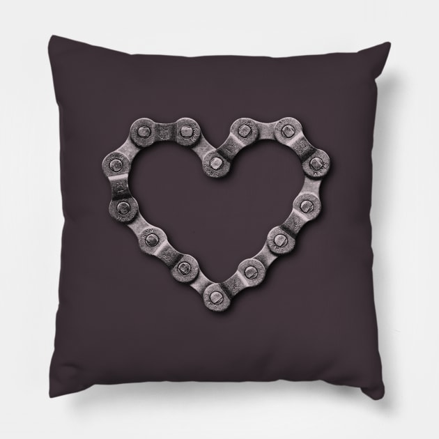 I Love My Bike, Bike Chain Heart Pillow by ExtraMedium