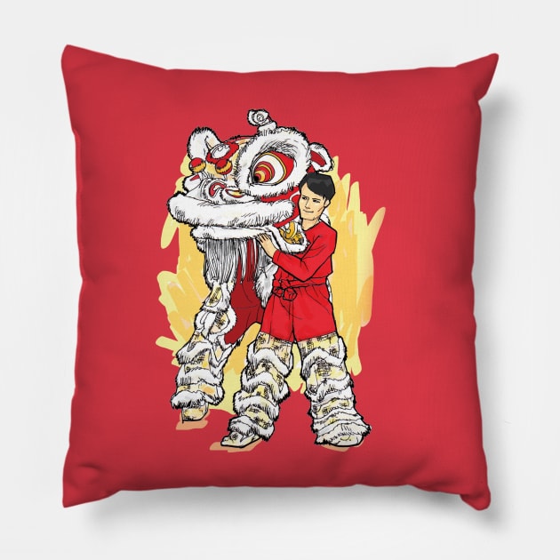 Chinese Lion Dancer Pillow by faizolhaini