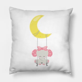Elephant On A Swing, Cute Elephant, Crown, Moon Pillow