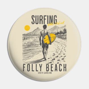 Vintage Surfing Folly Beach, South Carolina Pin