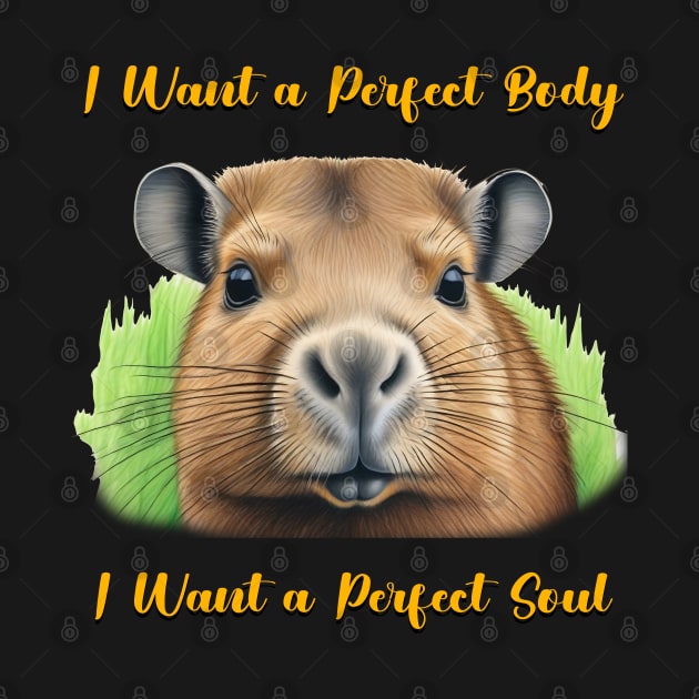 Capybara i want a perfect body i want a perfect soul Shirt, Funny Capybara Meme T-Shirt by JonHale