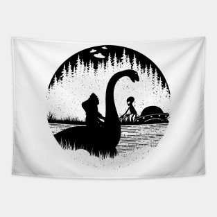 Bigfoot Loch Ness Monster Nessie Alien Silhouette Tapestry