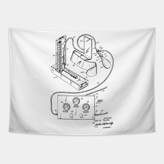 Blood Pressure Taking Device Vintage Patent Hand Drawing Tapestry by TheYoungDesigns