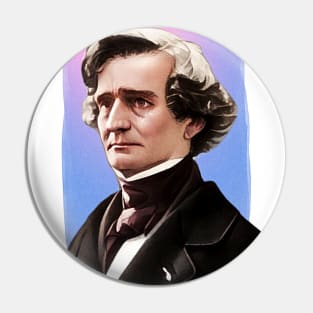 French Composer Hector Berlioz - pink blue - illustration Pin