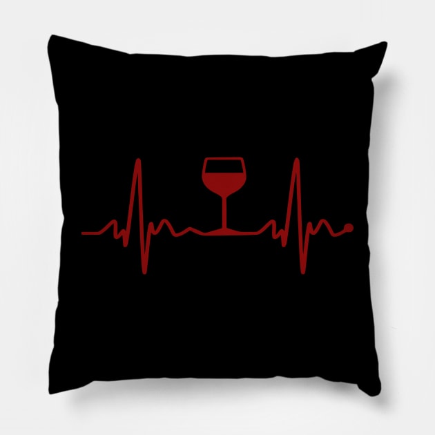 Wine Lover EKG Heartbeat Heart Healthy Red Wine Pillow by TeeCreations