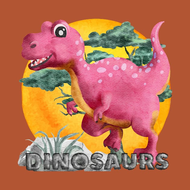 Pink Watercolor Dinosaur by The Lucid Frog