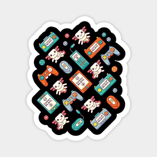 Cute Axolotls with Colorful Retro Video Game Controller Pattern Magnet