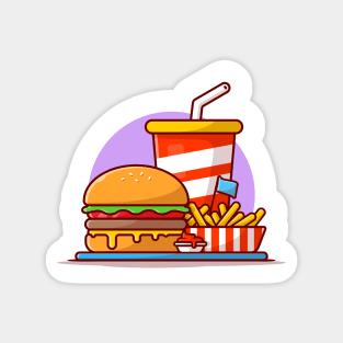 Burger, French Fries And Soda Cartoon Vector Icon Illustration Magnet