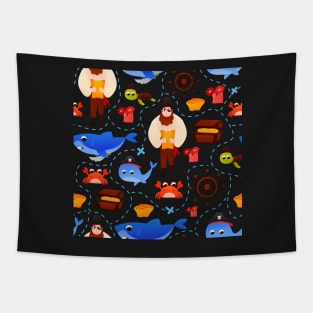 map pattern for kids, treasure hunting with pirate Tapestry