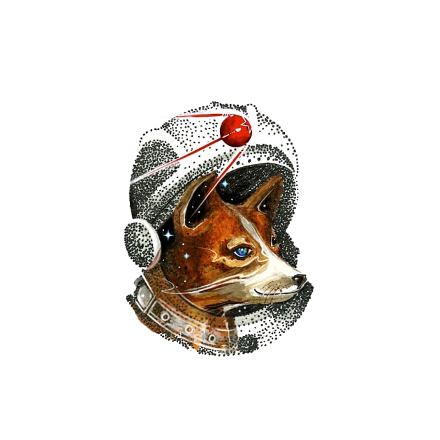 Dogs being man's best friend, The first cosmonaut,  Strelkaa, Space, Galaxy, Universe, Print Art by IvanJoh