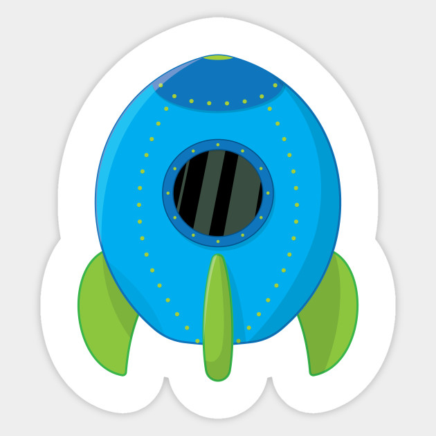 Cute Blue Rocket Ship - Cute Blue Rocket Ship - Sticker | TeePublic